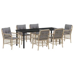 vidaXL Ensemble de salle à manger pour jardin 7 Pièces Beige polyrotin