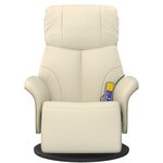 vidaXL Fauteuil inclinable de massage et repose-pieds crème similicuir