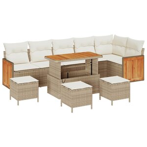 vidaXL Ensemble de canapé de jardin avec coussin 10 Pièces beige et crème