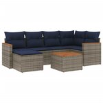 vidaXL Salon de jardin 7 Pièces avec coussins gris résine tressée