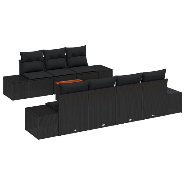 vidaXL Ensemble de canapé de jardin de 8 pièces avec coussins en poly rotin noir et acacia