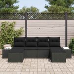 vidaXL Ensemble de canapé de jardin avec coussin 6 Pièces Noir polyrotin