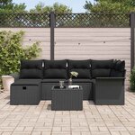vidaXL Ensemble de canapé de jardin avec coussin 7 Pièces Noir polyrotin