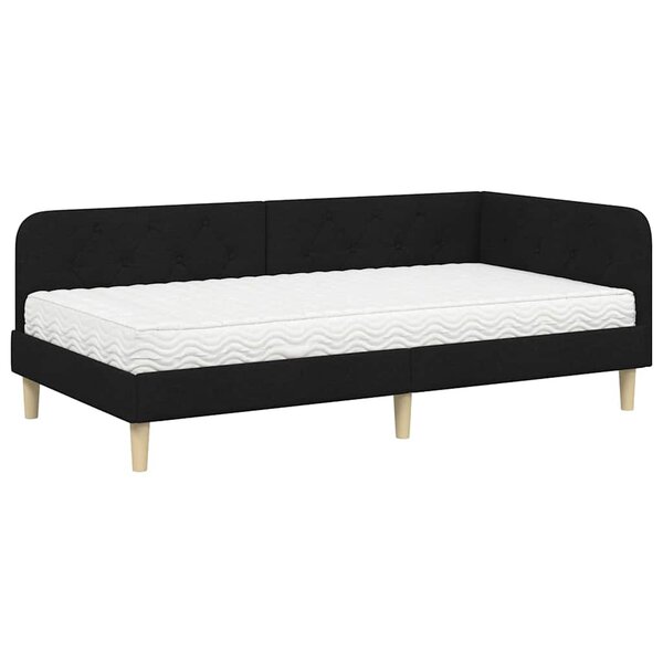 vidaXL Cadre de lit d'angle Noir 100 x 200 cm tissu