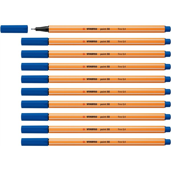 Stylo-Feutre POINT 88 Pointe Fine 0 4 mm Bleu Outremer x 10 STABILO