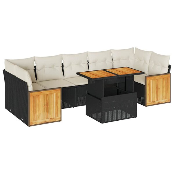 vidaXL Salon de jardin avec coussins 8 Pièces noir résine tressée acacia