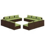 vidaXL Salon de jardin 12 Pièces avec coussins Résine tressée Marron