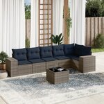 vidaXL Salon de jardin 7 Pièces avec coussins gris résine tressée