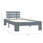 vidaXL Cadre de lit Gris Bois de pin massif 90 x 200 cm