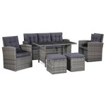 vidaXL Salon de jardin 6 Pièces avec coussins résine tressée gris