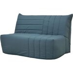 Banquette BZ 2 places BECCI - Tissu bleu de prusse - Matelas Bultex - 142 x 101 x 95 cm