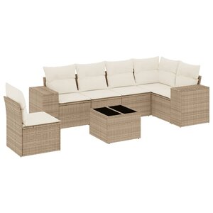 vidaXL Salon de jardin avec coussins 7 Pièces beige résine tressée