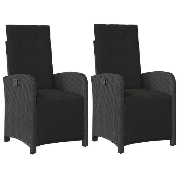 vidaXL Chaises inclinables de jardin lot de 2 repose-pied noir rotin