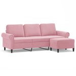 vidaXL Canapé à 3 places avec repose-pieds Rose 180 cm Velours