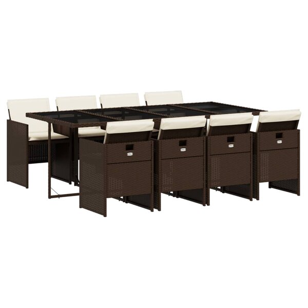 vidaXL Ensemble à manger de jardin et coussins 9 Pièces marron poly rotin