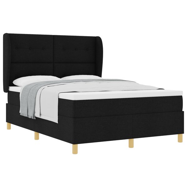 vidaXL Lit à ressorts avec matelas noir 140x200 cm en tissu