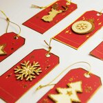 6 étiquettes cadeaux de Noël - Rouge et paillettes dorées