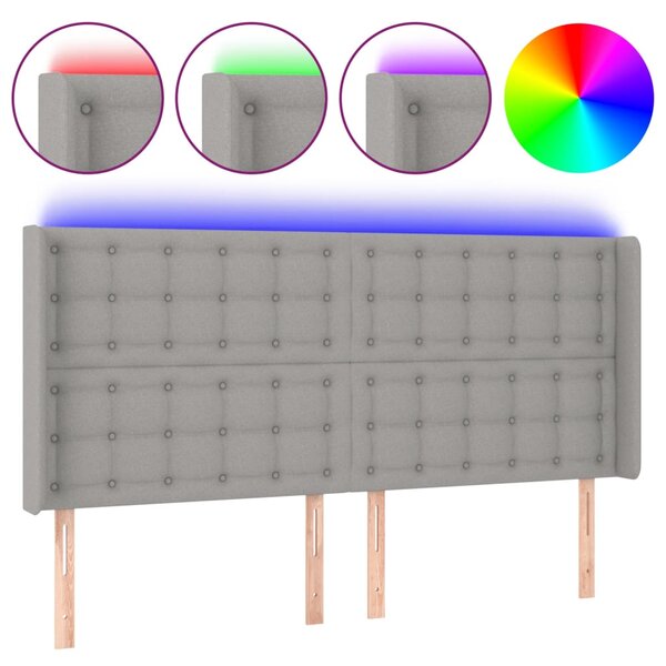 vidaXL Tête de lit à LED Gris clair 183x16x118/128 cm Tissu