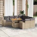 vidaXL Salon de jardin avec coussins 9 Pièces beige résine tressée