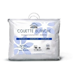 Couette 140 x 200 cm légère - 280 g/ m² anti-acariens - 1 personne - Blanc