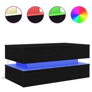 vidaXL Table basse avec lumières LED chêne noir 90x50x40 cm