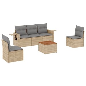 vidaXL Salon de jardin avec coussins 6Pièces mélange beige résine tressée