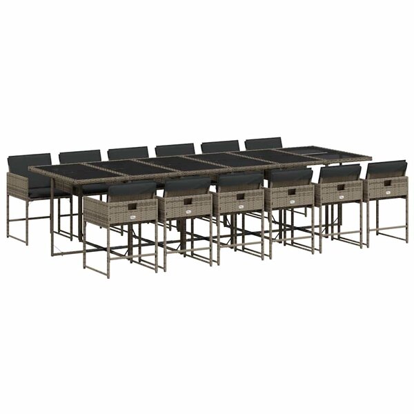 vidaXL Ensemble à manger de jardin coussins 13 Pièces gris résine tressée