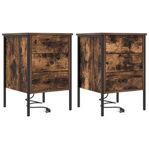 vidaXL Armoires de chevet avec tiroir 2 Pièces Chêne fumé 42 x 41 x 61 cm