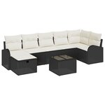 vidaXL Ensemble de canapé de jardin avec coussin 8 Pièces Noir Poly rotin