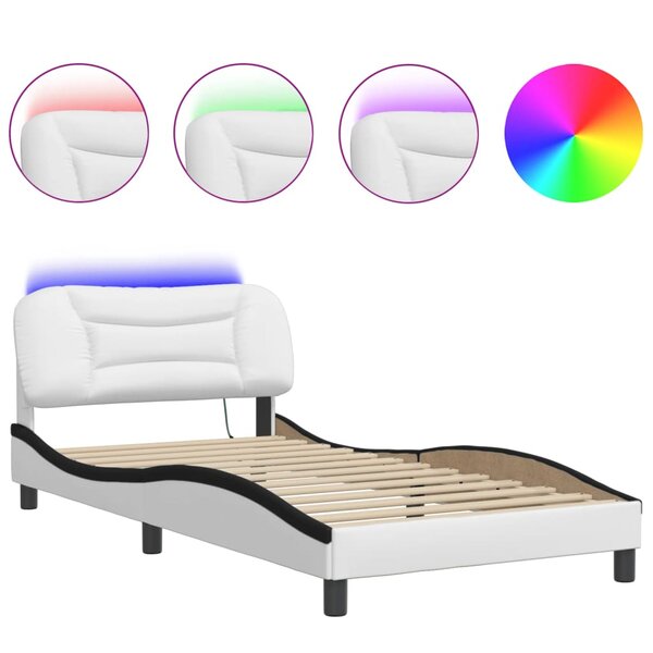 vidaXL Cadre de lit avec LED sans matelas Hvar blanc et noir 100x200 cm