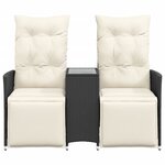 vidaXL Canapé de jardin inclinable 2 places avec table noir poly rotin