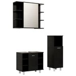 vidaXL Ensemble de meubles de salle de bain 3 Pièces Noir Aggloméré