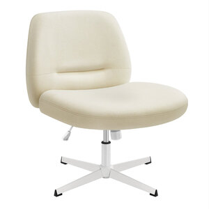 Chaise de bureau fauteuil ergonomique style moderne avec base en croix siège large et confortable hauteur réglable siège pivotant tissu coton-lin blanc crème 12_0006057