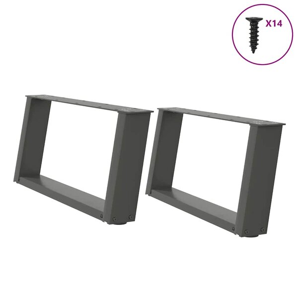 vidaXL Pieds de table basse en U 2 pièces Anthracite 70 x (30-31) cm Acier