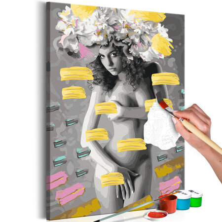 Tableau à peindre par soi-même - naked woman with flowers l x h en cm 40x60