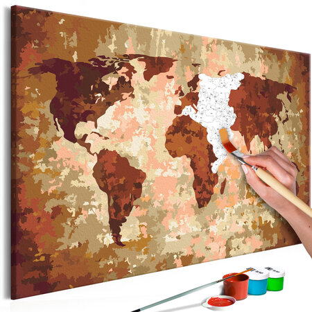 Tableau à peindre par soi-même - carte du monde (couleurs de la terre) l x h en cm 60x40