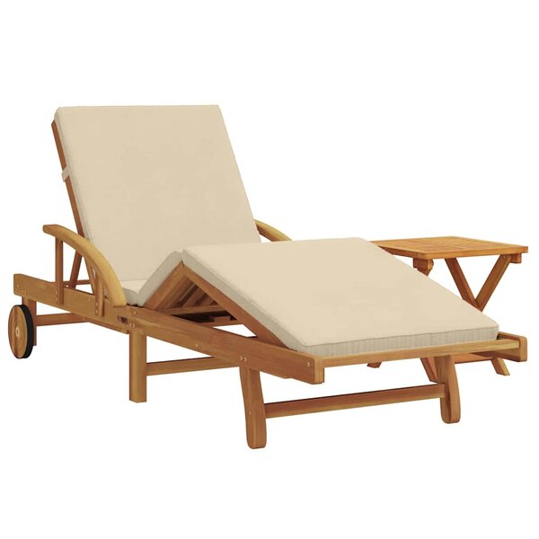 vidaXL Chaise longue avec coussin et table beige en bois d'acacia