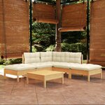 vidaXL Salon de jardin 6 Pièces avec coussins crème bois de pin