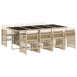 vidaXL Ensemble à manger de jardin et coussins 9 Pièces beige Poly rotin
