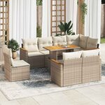 vidaXL Salon de jardin avec coussins 9 Pièces beige résine tressée acacia