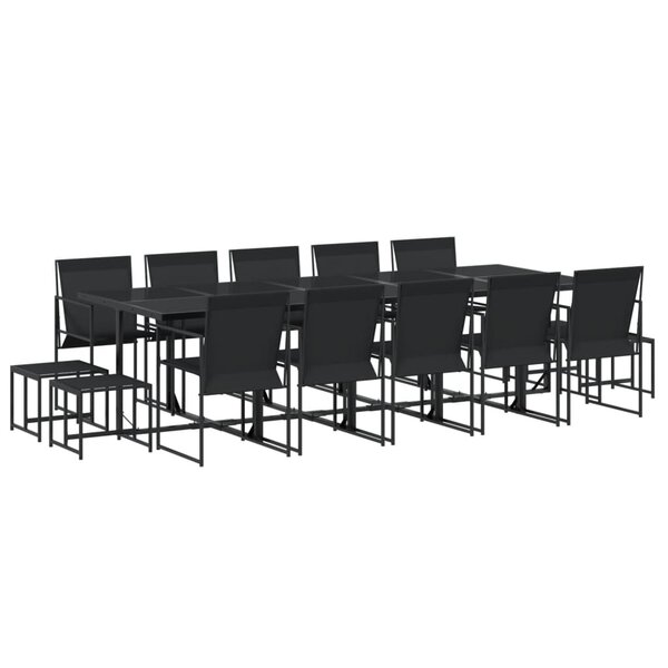 vidaXL Ensemble à manger de jardin 15 Pièces noir textilène