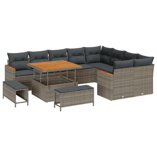 vidaXL Ensemble de canapé de jardin 12 Pièces Gris polyrotin