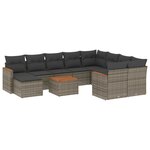 vidaXL Salon de jardin 11 Pièces avec coussins gris résine tressée