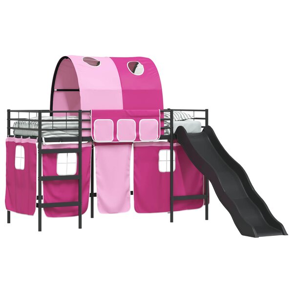 vidaXL Lit mezzanine pour enfants Noir et rose 74 5 x 190 cm Métал