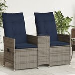 vidaXL Canapé de jardin inclinable 2 places avec Table en résine tressée grise