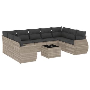 vidaXL Salon de jardin avec coussins 10 Pièces gris clair résine tressée