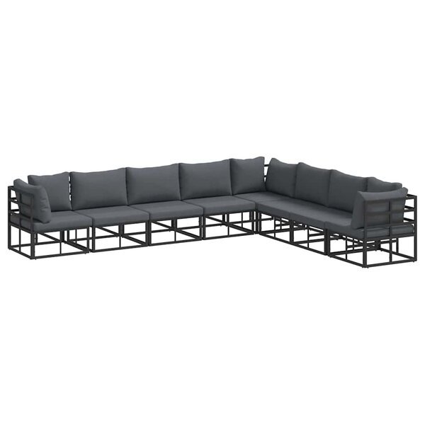 vidaXL Ensemble de canapé de jardin avec coussin 8 Pièces Noir Aluminium