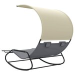 vidaXL Chaise longue double à bascule avec auvent Gris et crème