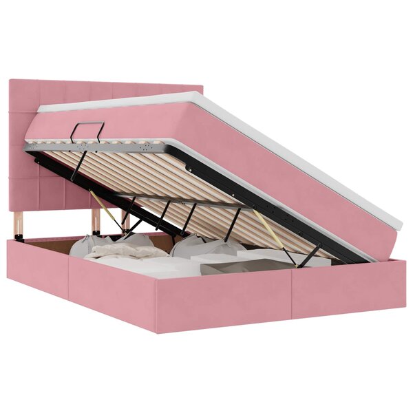 vidaXL Lit de rangement LED avec matelas Rose 140 x 200 cm Velours