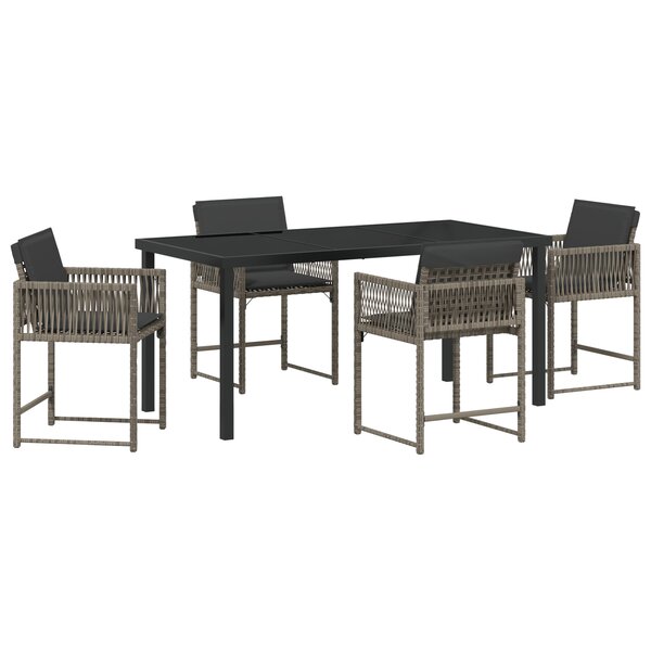 vidaXL Ensemble de salle à manger de jardin 5 pièces avec des coussins en rattan synthétique gris.